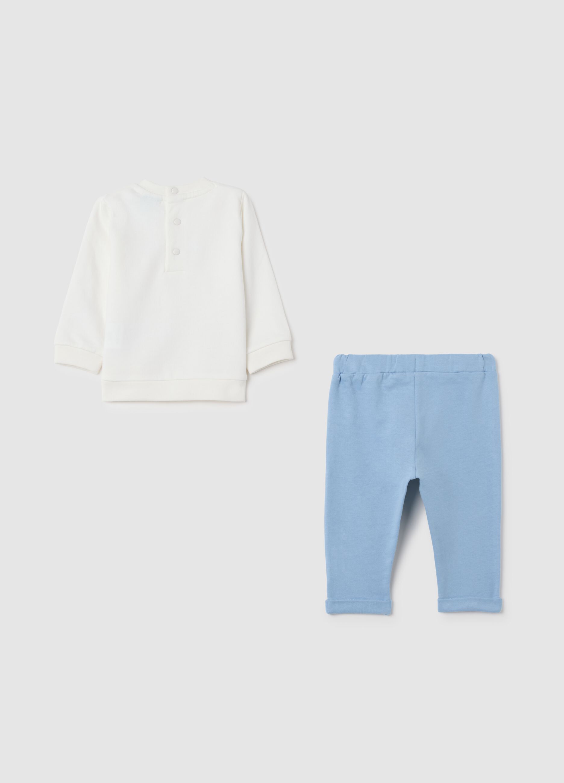 Baby set in pure cotton, white and blue