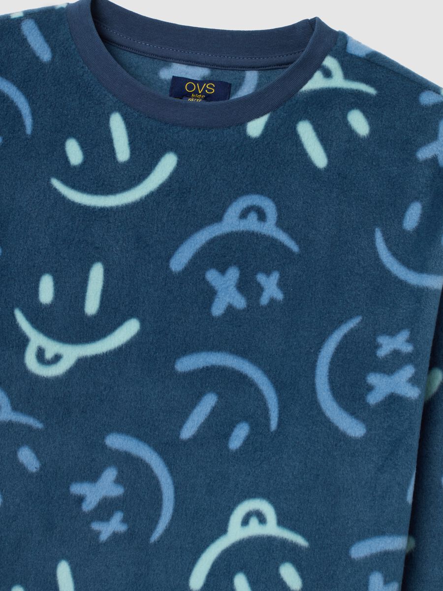 Pigiama blu da ragazzo in pile regular fit con stampe_2