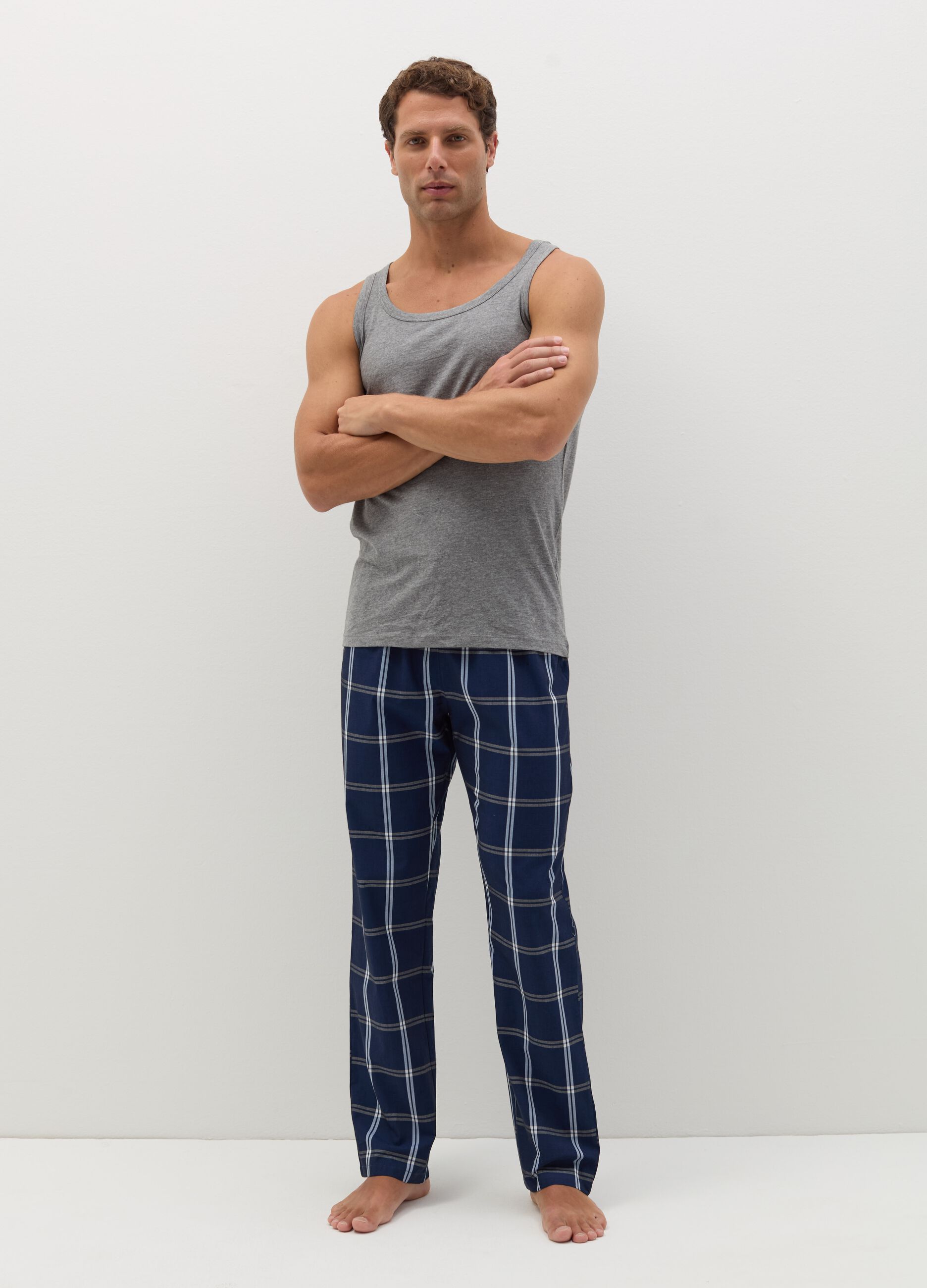 Pyjama trousers in check cotton