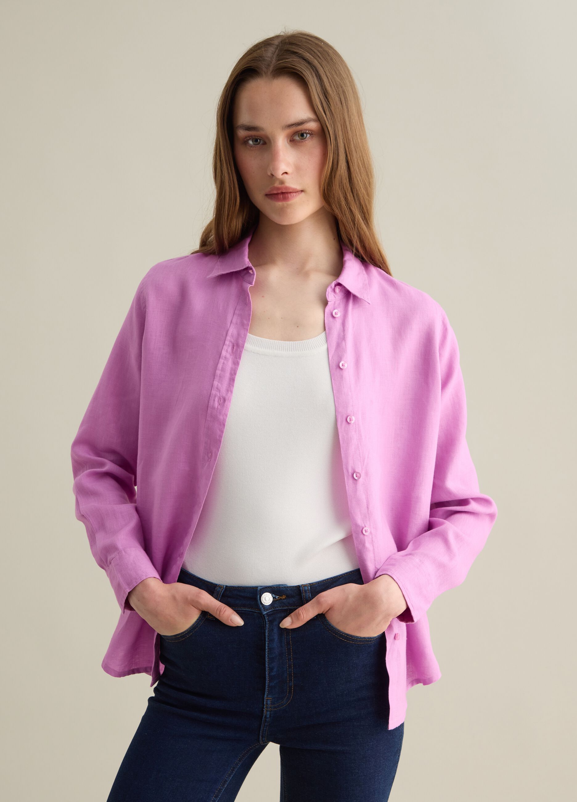 Regular-fit shirt in pink linen