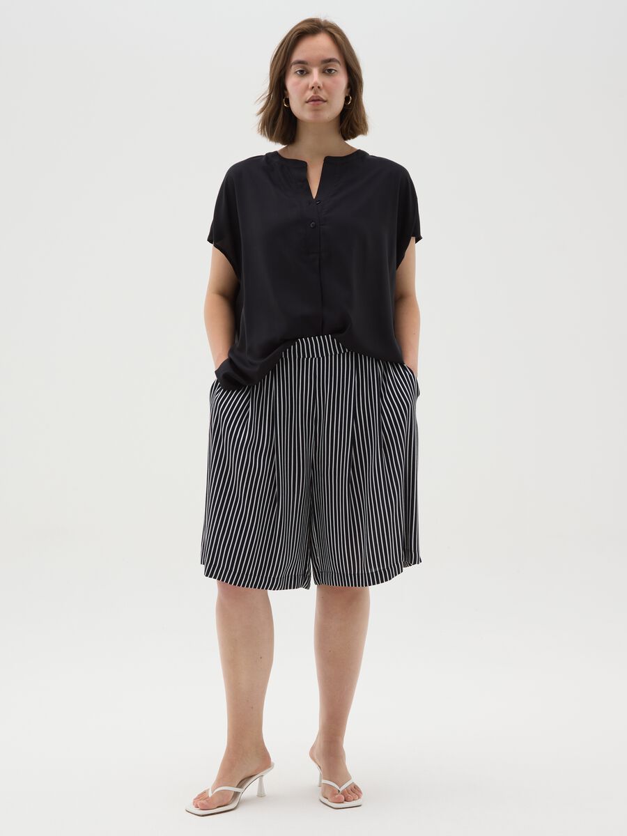 Women's Short Sleeve Black Pure Viscose Shirt, Regular Fit_1