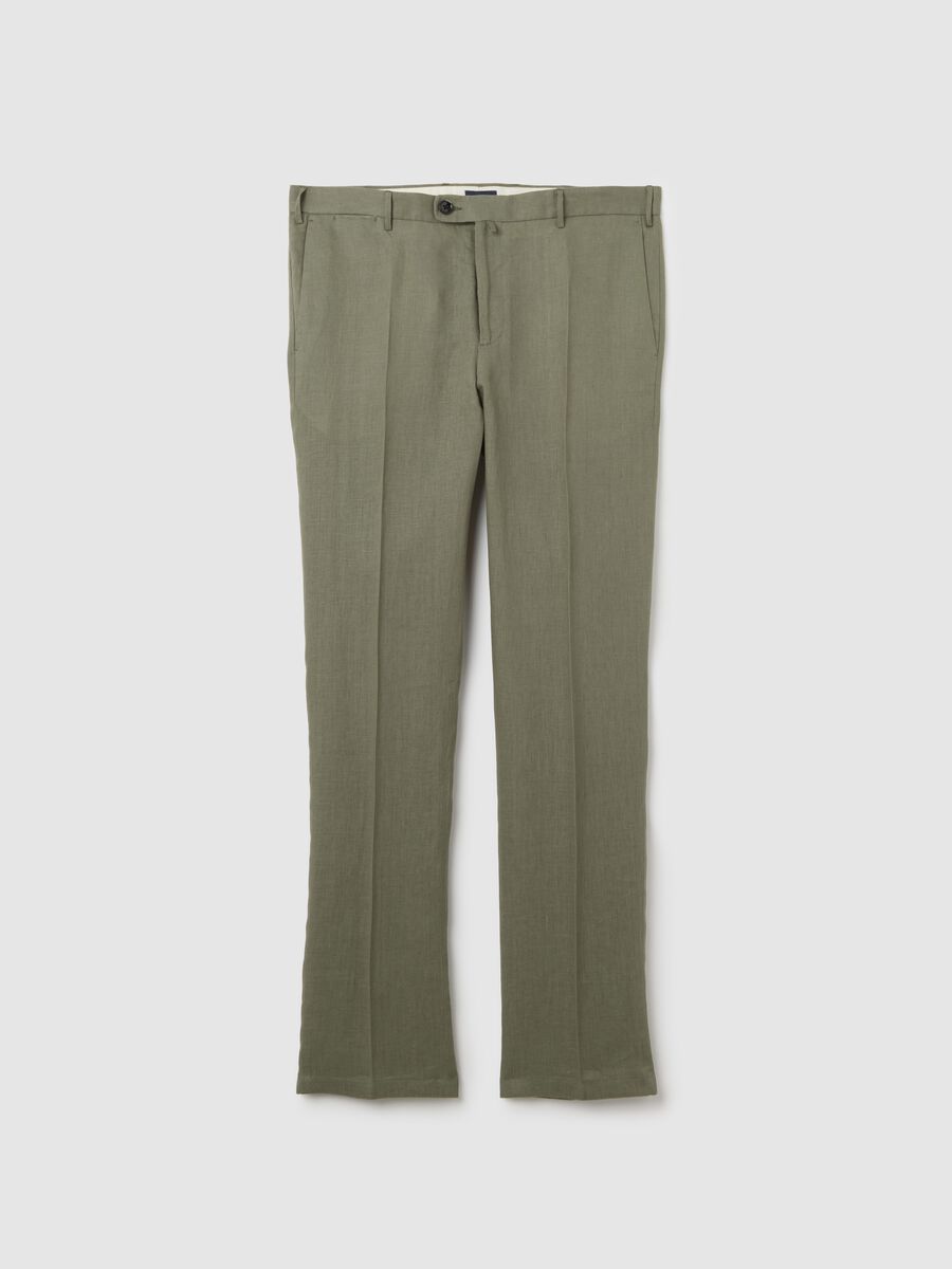 Men’s green slim-fit trousers in 100% linen_0