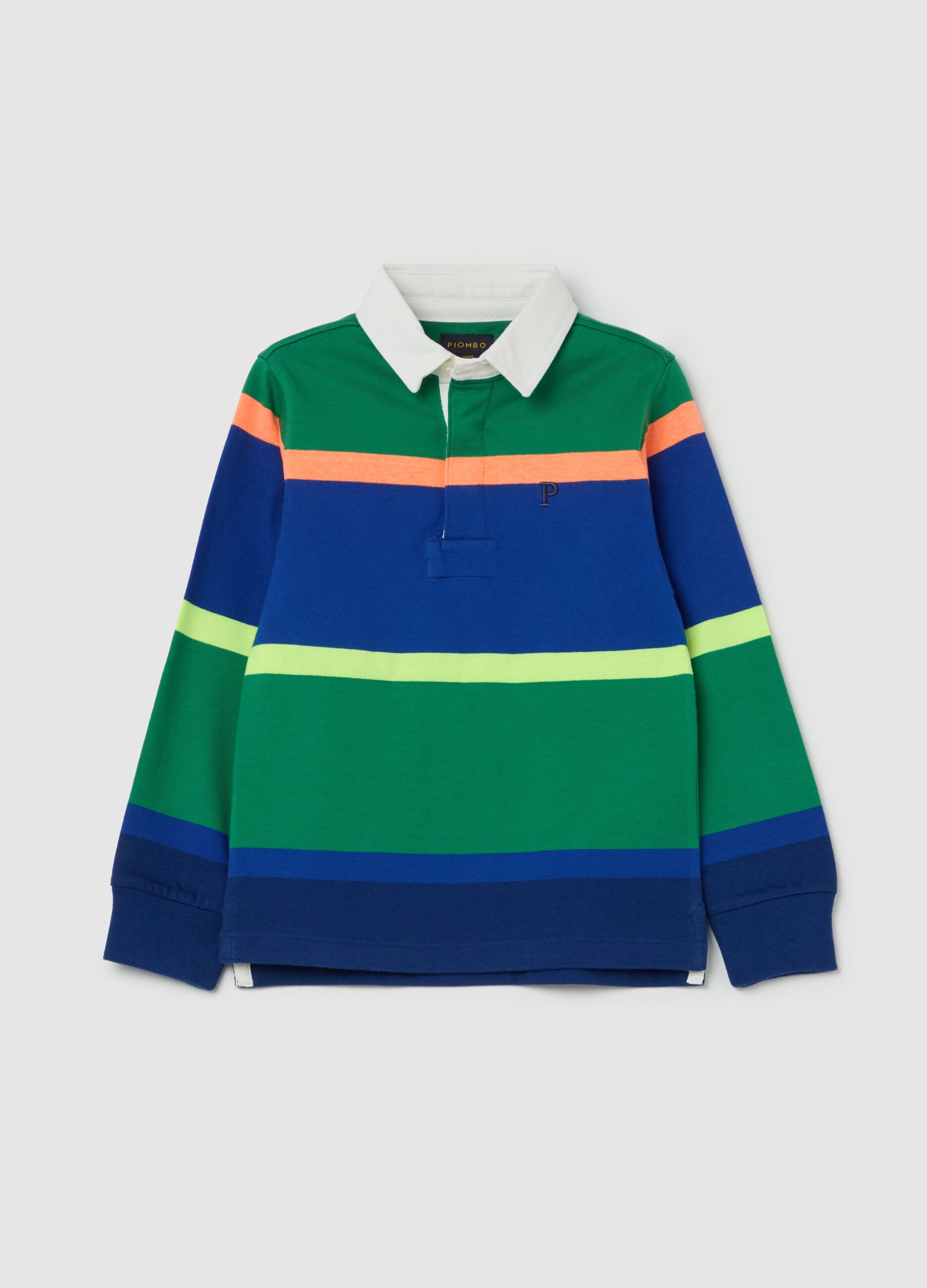 Long-sleeved polo shirt with striped pattern