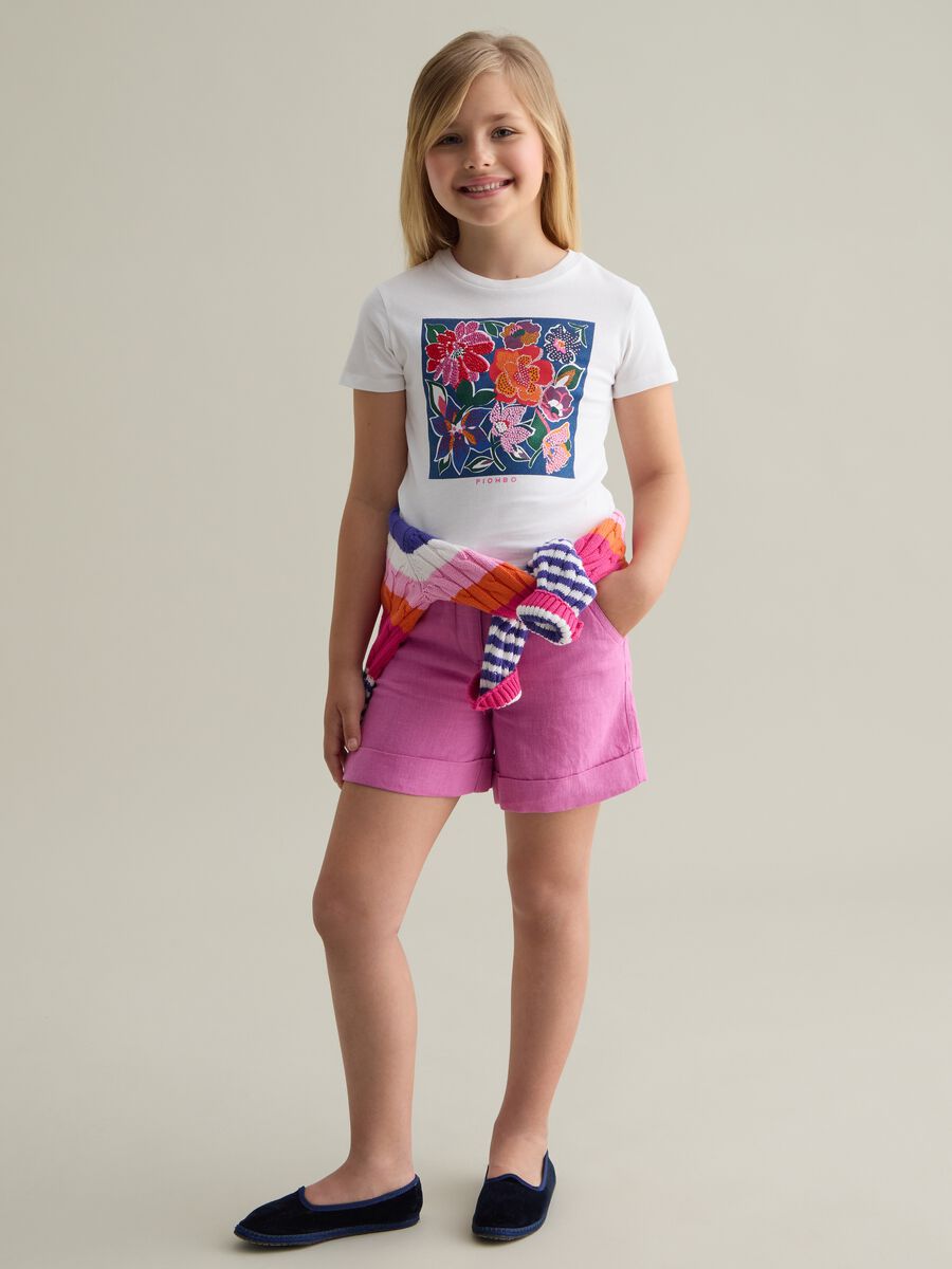 Girls' pink linen shorts regular fit_1