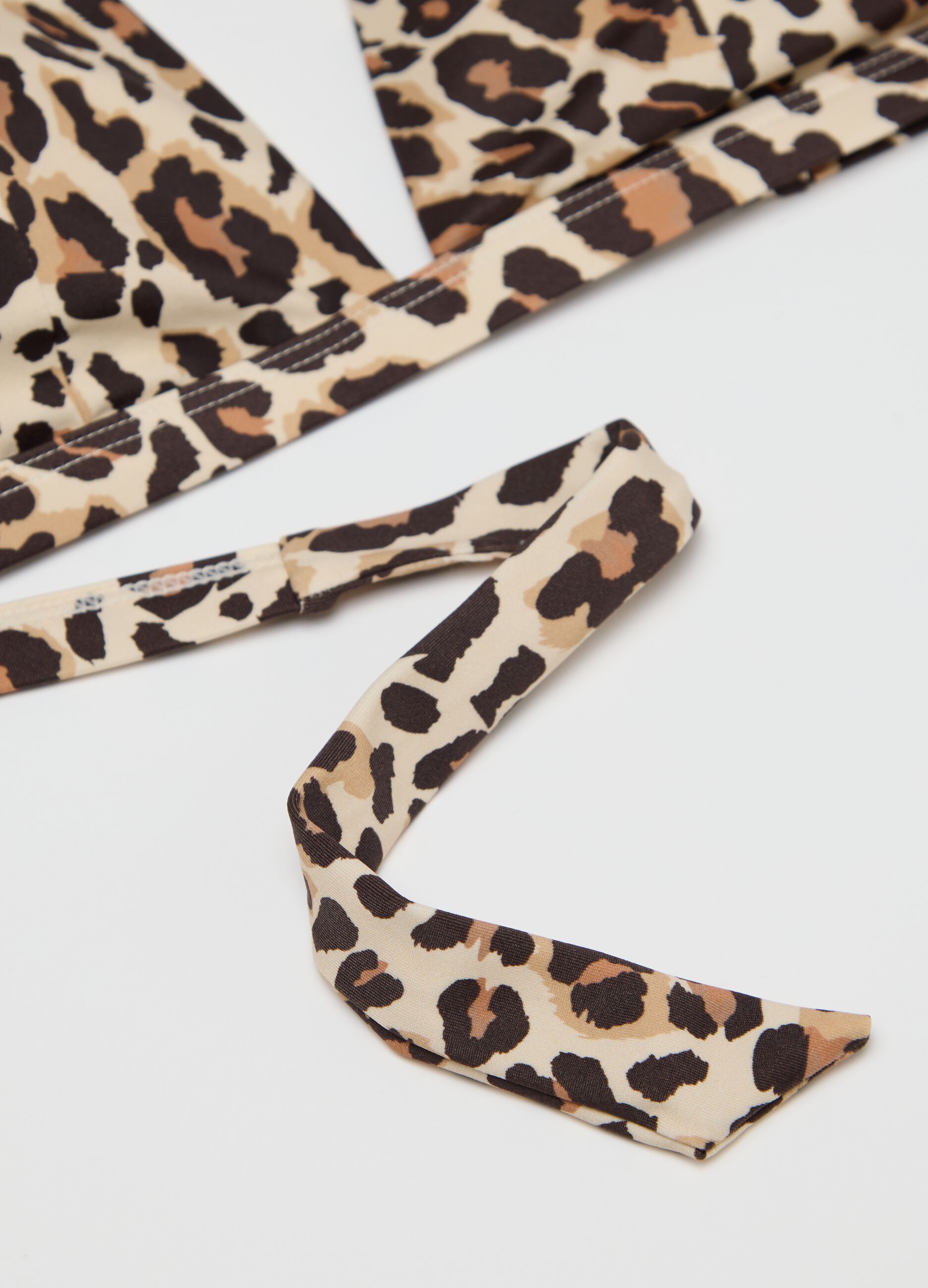 Triangle bikini top with animal print