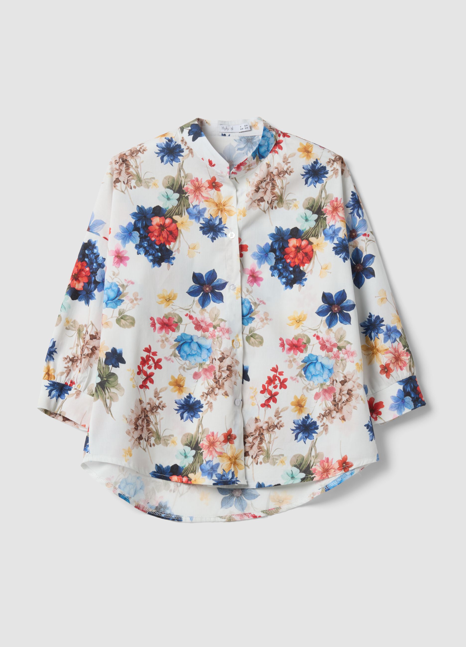 White stretch cotton floral shirt