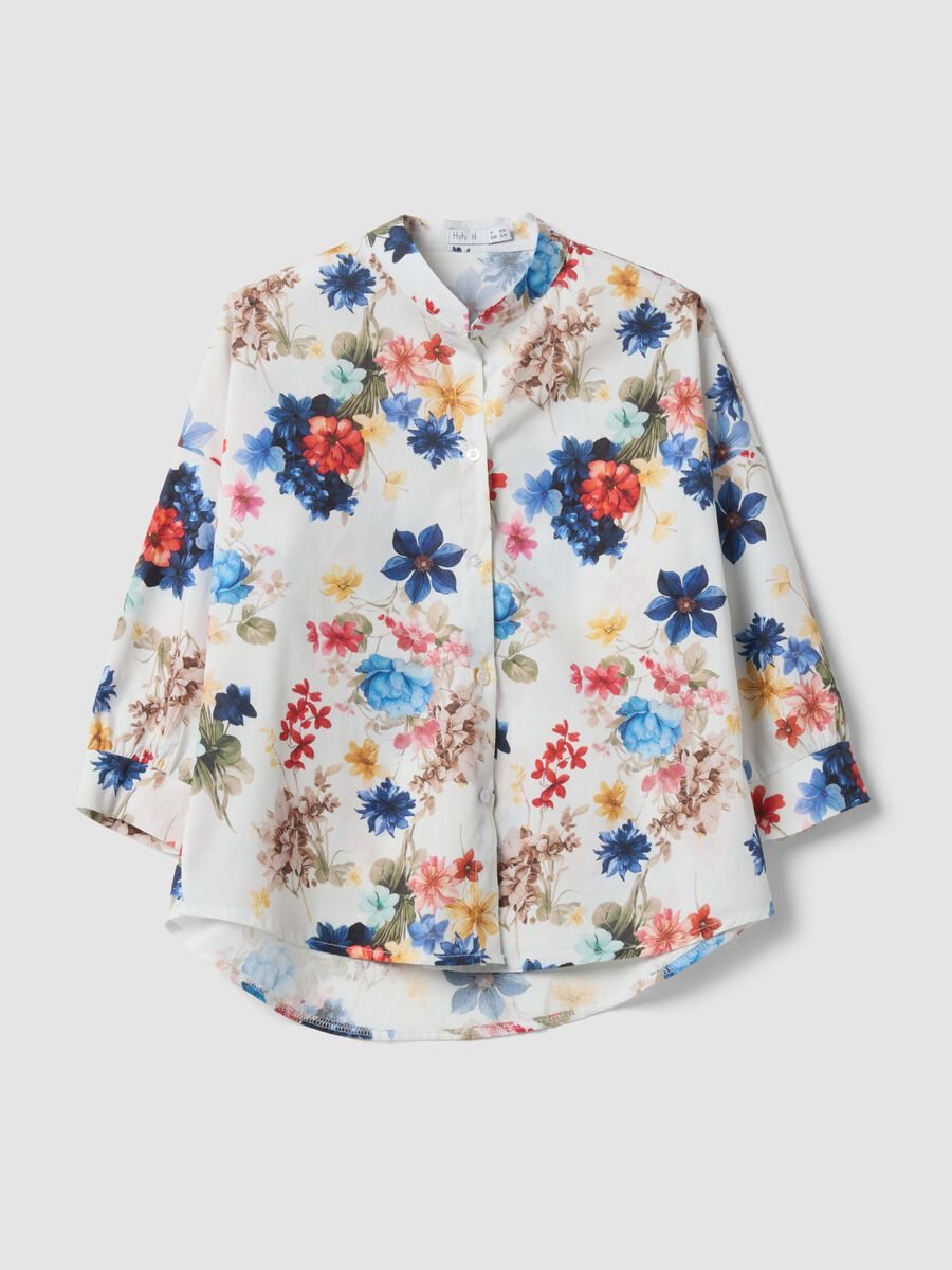 White stretch cotton floral shirt_0