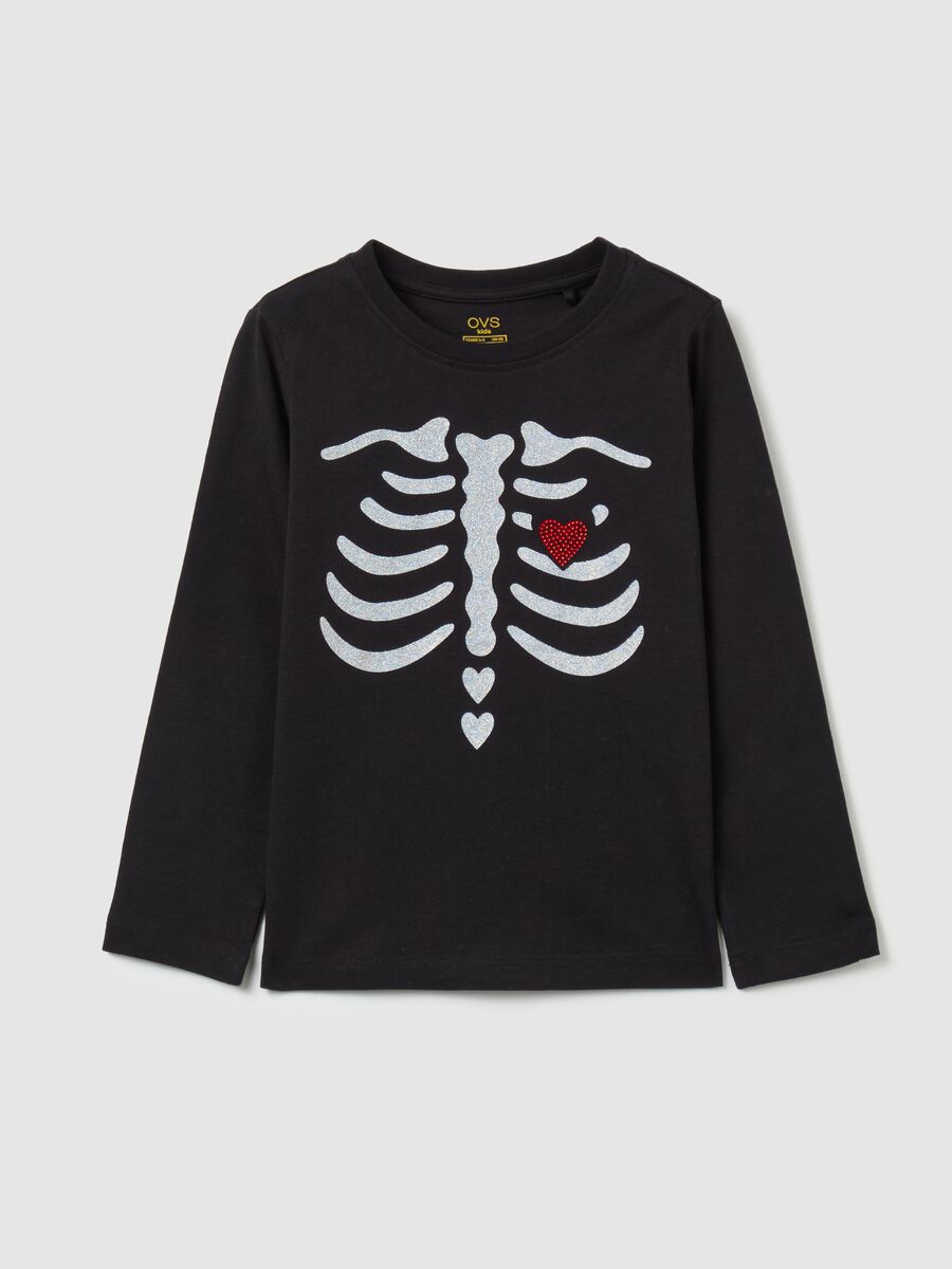 Long-sleeved T-shirt with glitter skeleton_0