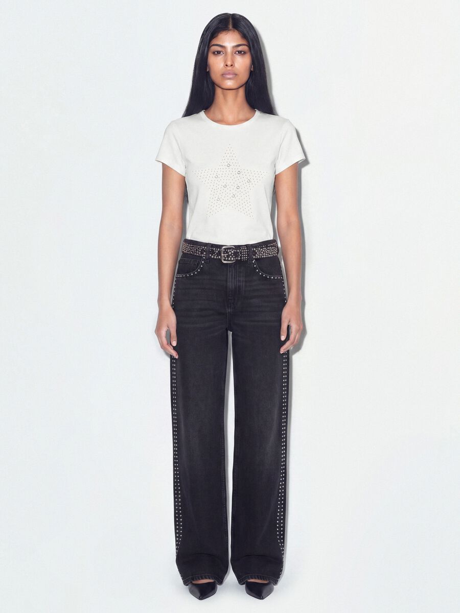 White fitted stretch-cotton T-shirt with rhinestone embellishment_1