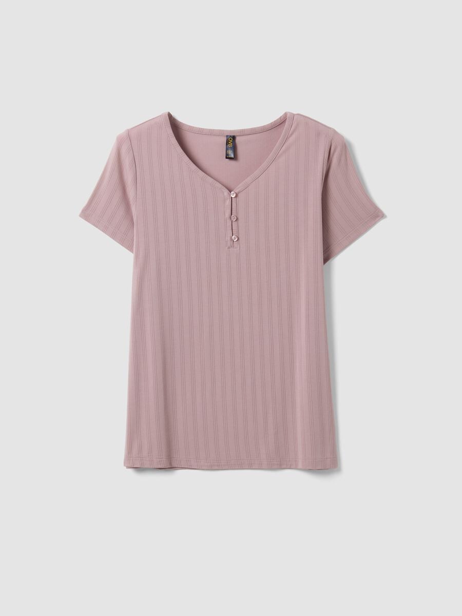 Purple stretch viscose pyjama T-shirt with V-neck_4