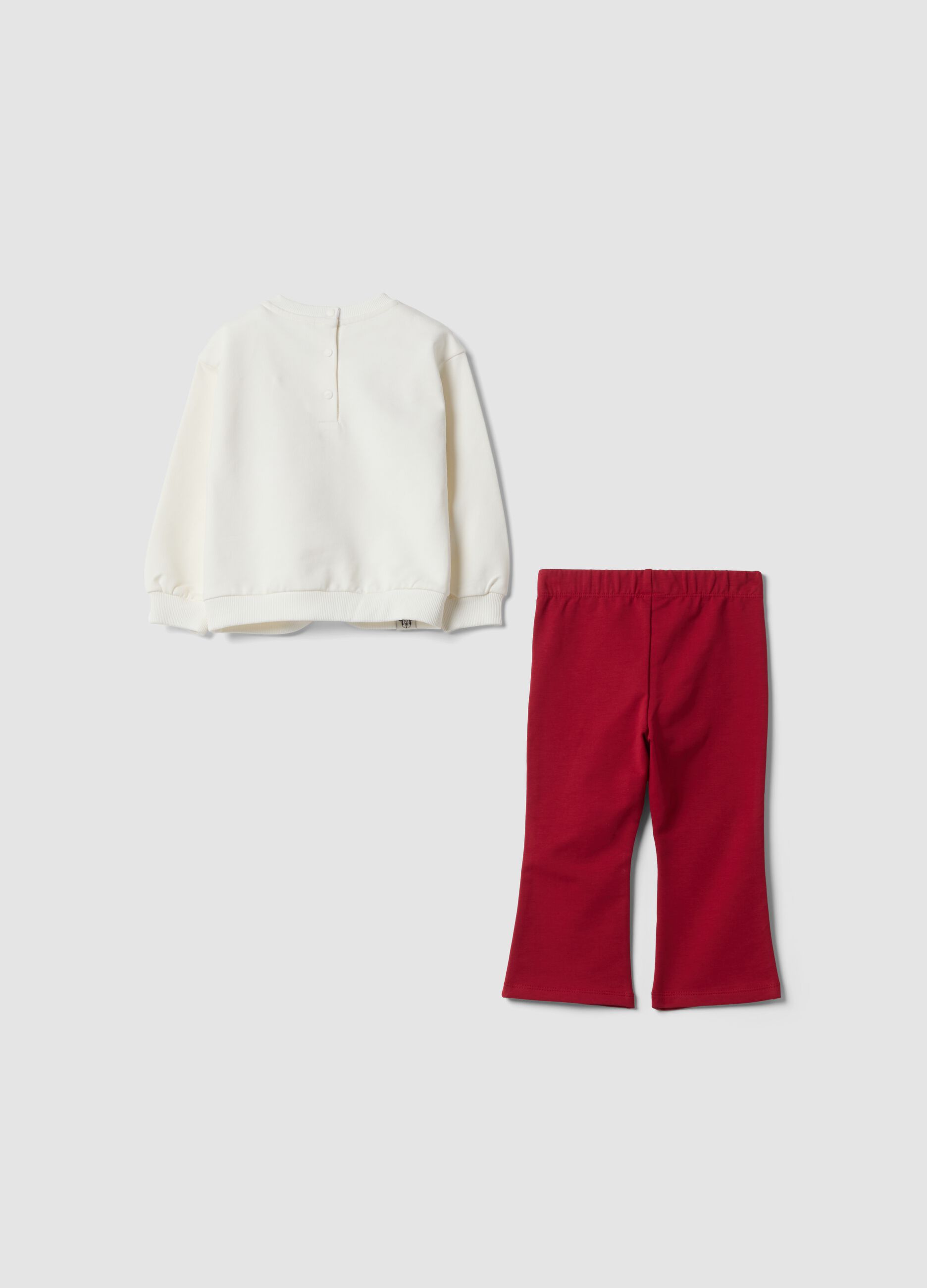 Completo bianco e rosso in cotone organico elasticizzato con stampa Minnie