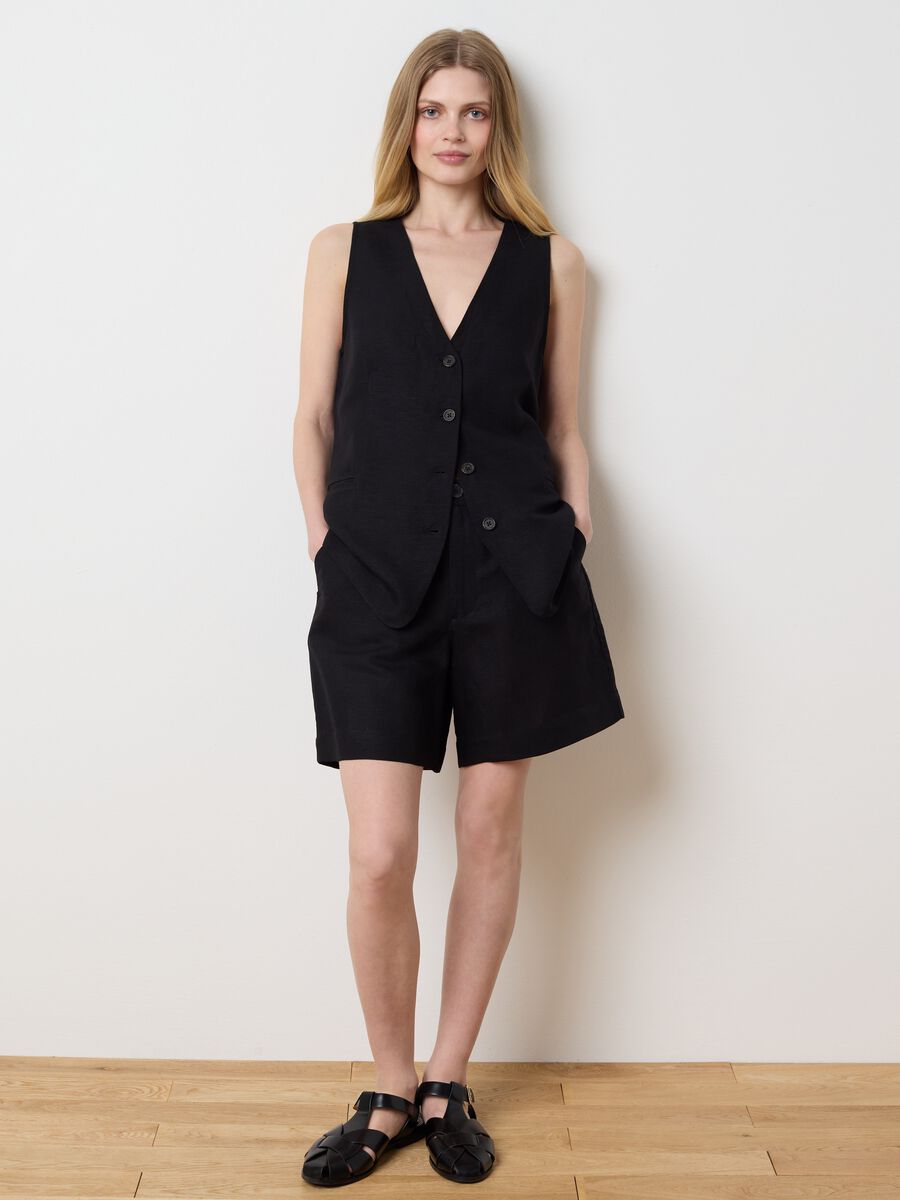 Black gilet in linen and viscose_0