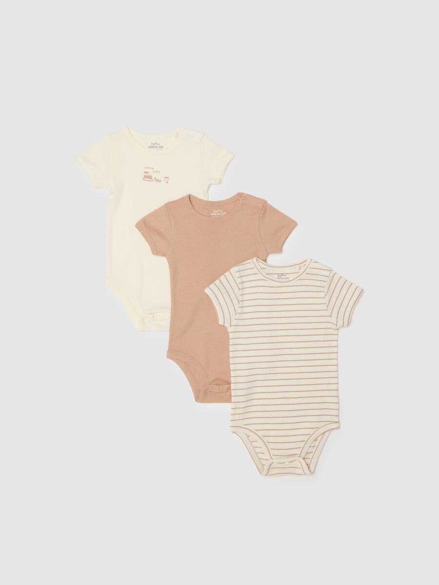 Newborn Short-Sleeved Multicolour Cotton Bodysuit Tripack_0