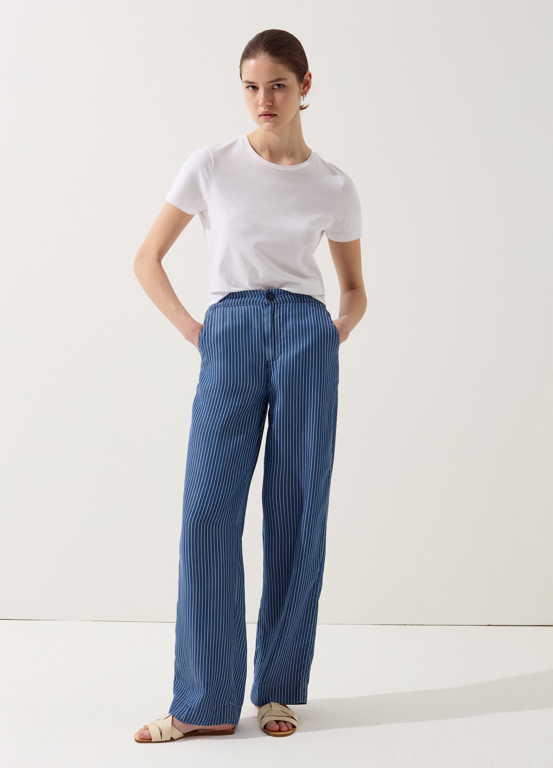 Ovs Jeans gessato wide leg in tessuto fluido