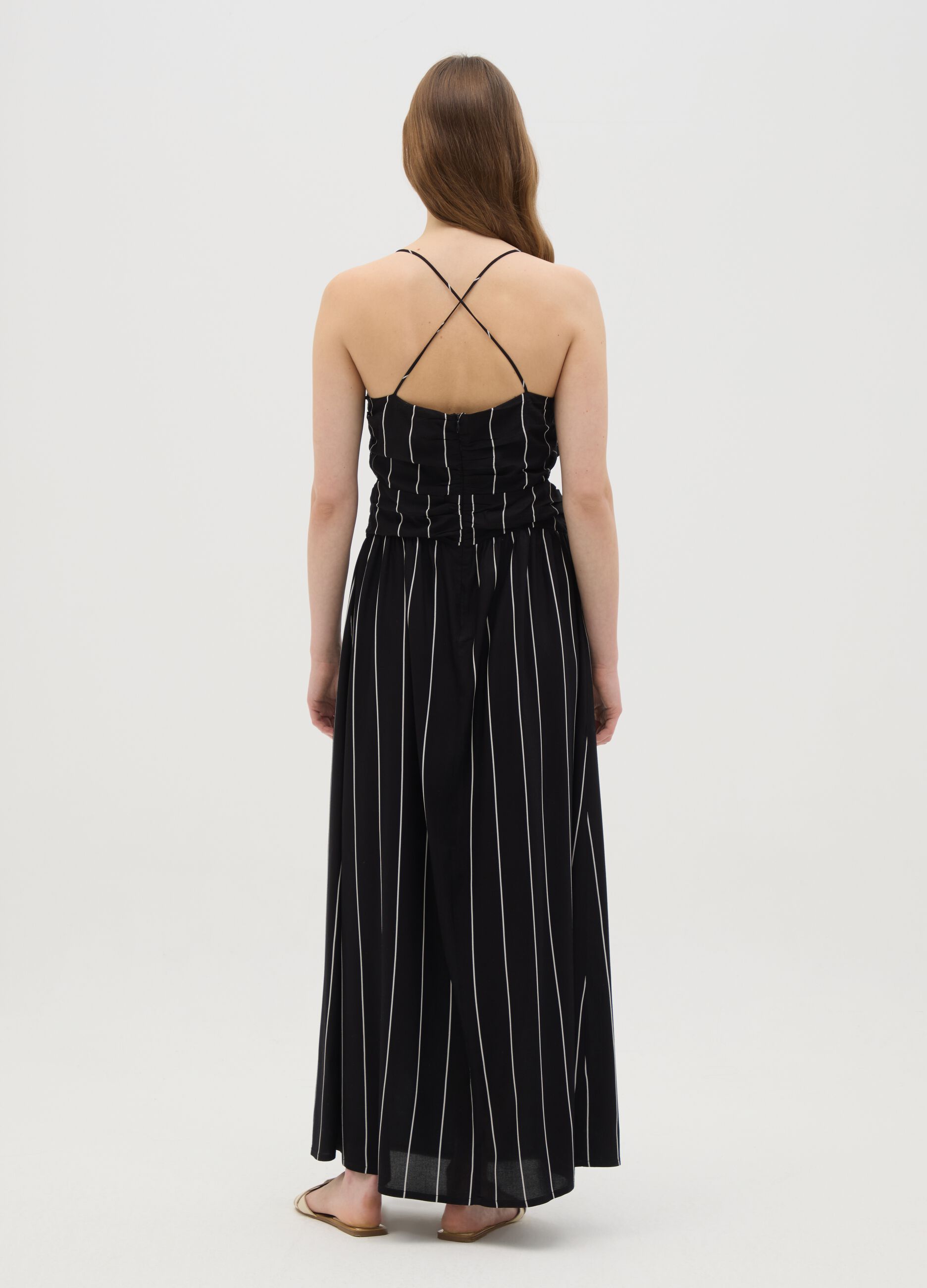 Women's long dress in pure multicolour viscose slim fit