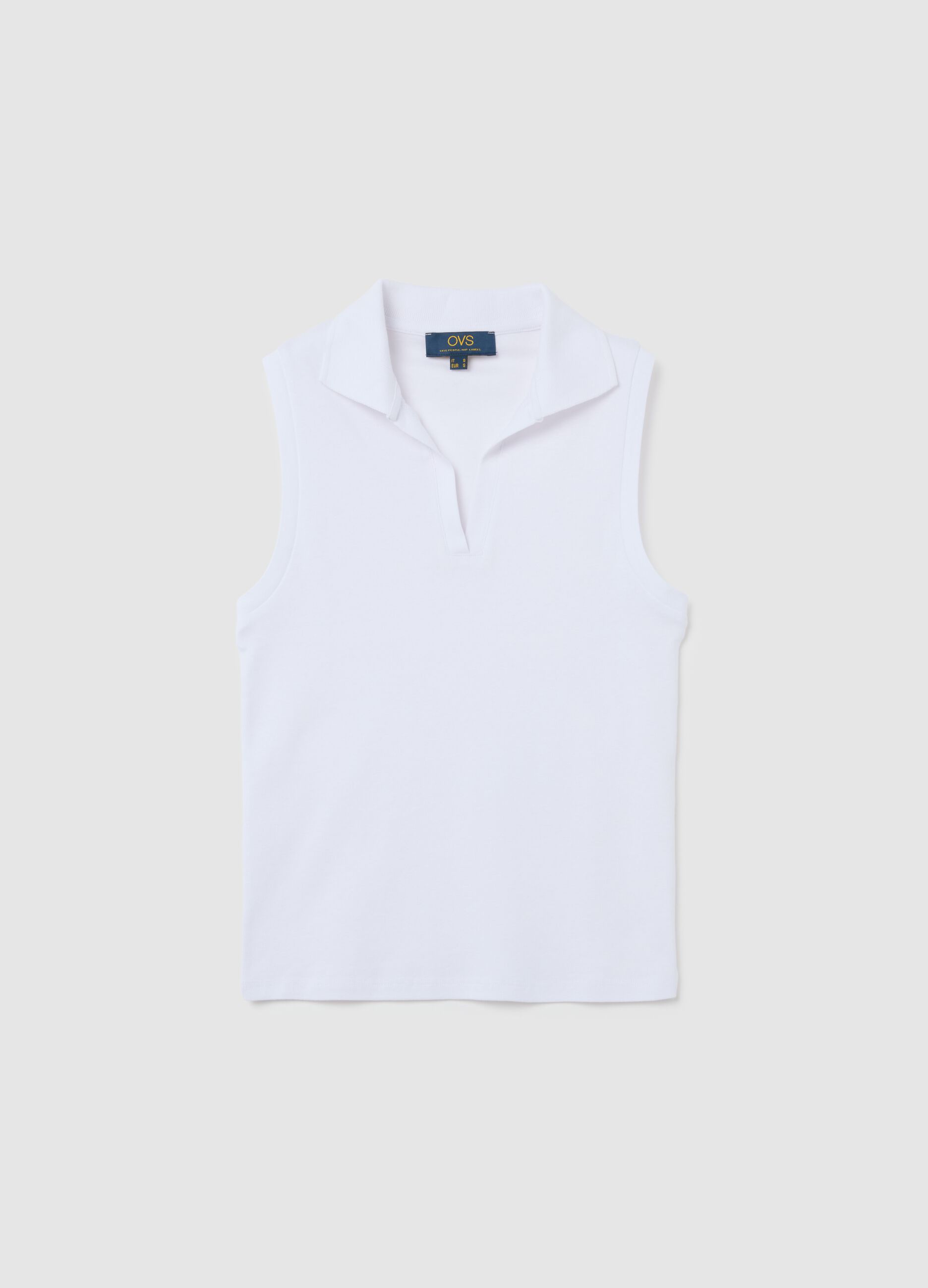 Maglia smanicata da donna in puro cotone bianca slim fit