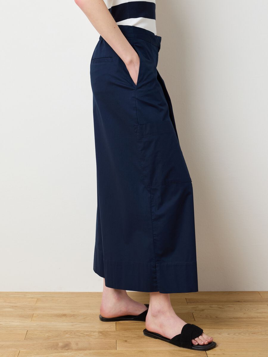 Women's Blue Stretch Cotton Culotte Trousers_2