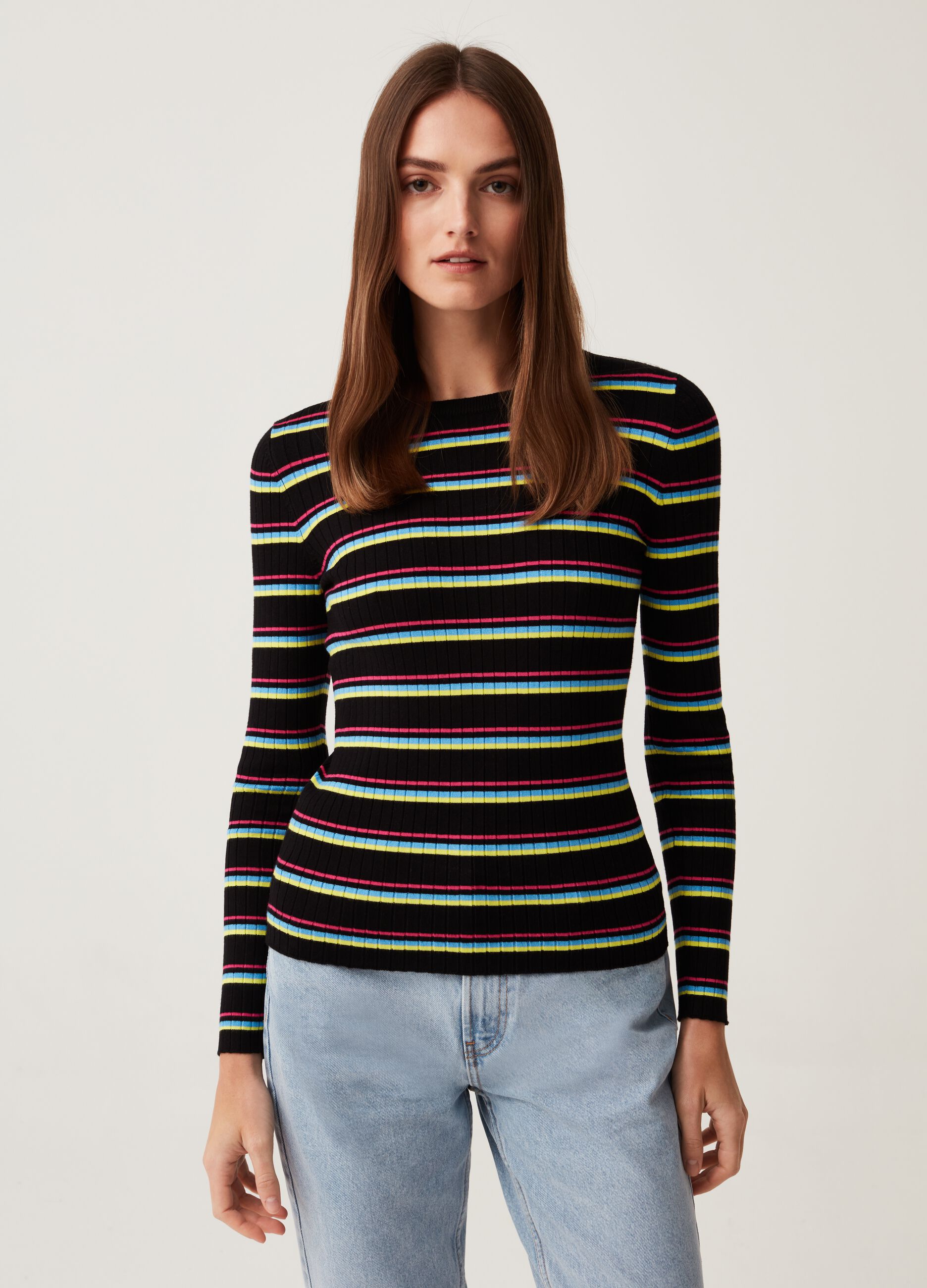 Maglia a coste piatte fantasia righe sottili_1