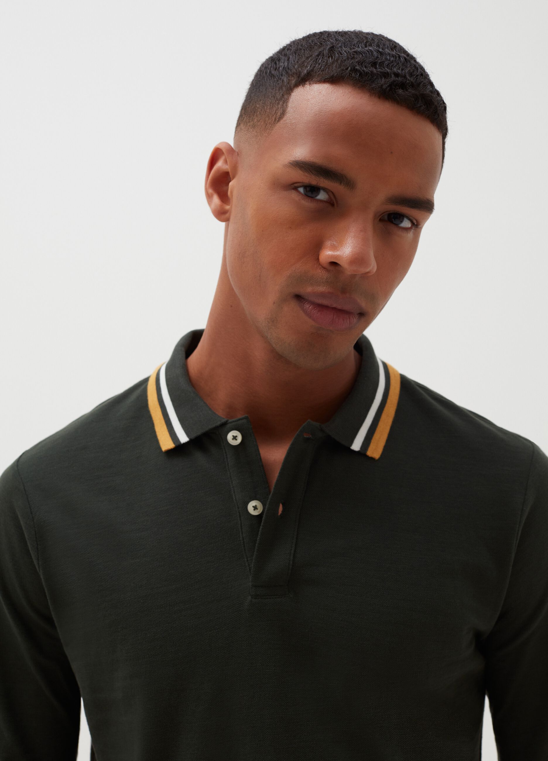 Jersey polo shirt with striped collar