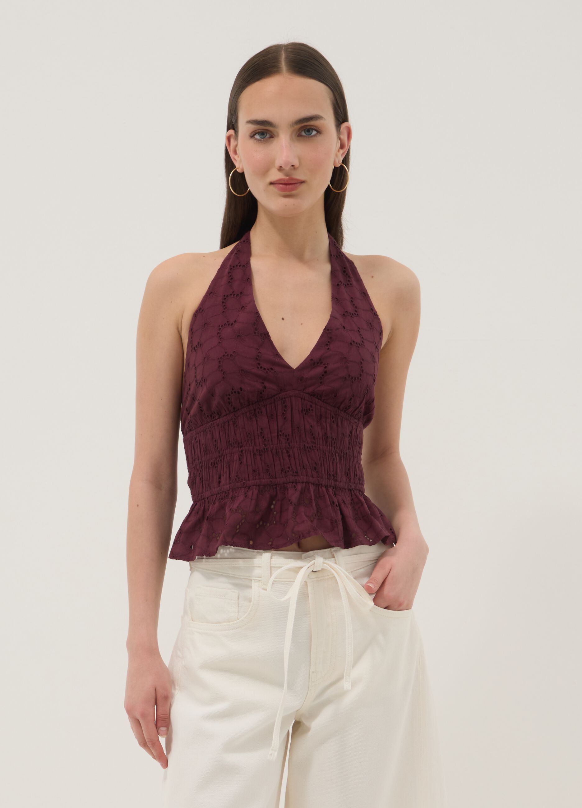 Purple pure cotton halterneck top