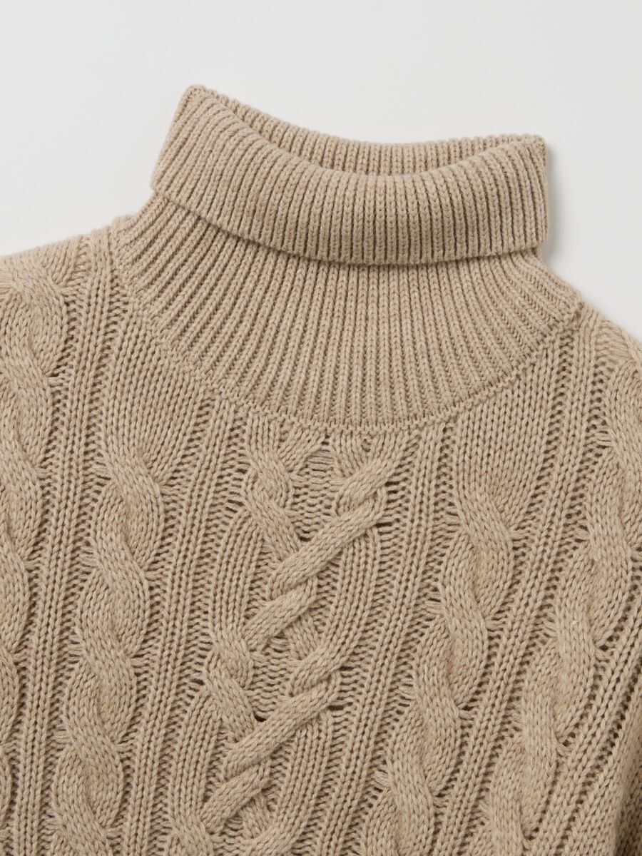 Beige Regular Fit Turtleneck Sweater with Cable Design_2