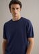 Short sleeve cotton, linen and silk blend blue regular fit T-shirt_2