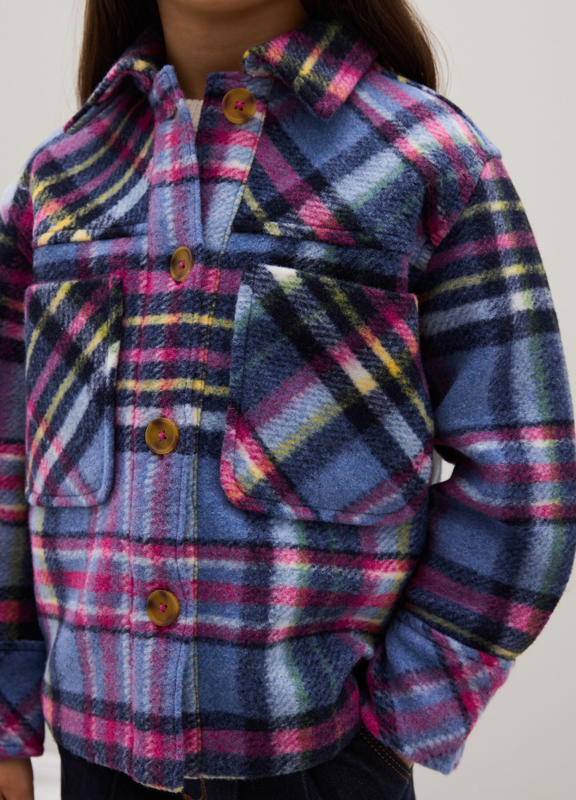 Multicolour Checked Wool Blend Shirt for Girls
