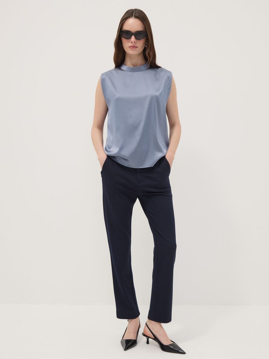 Pantaloni blu in viscosa elasticizzato_0