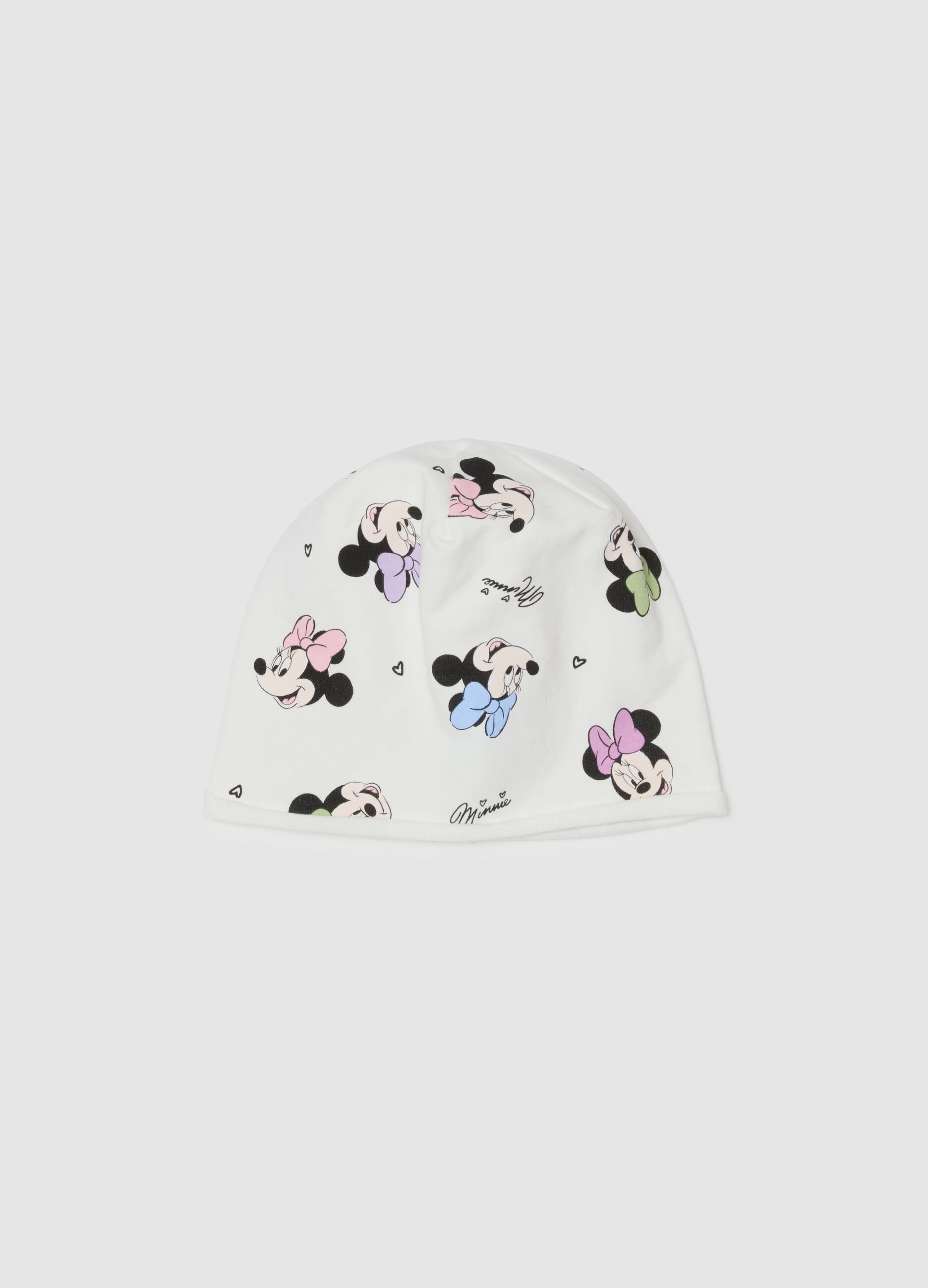 White Disney printed cotton blend beanie hat for girls