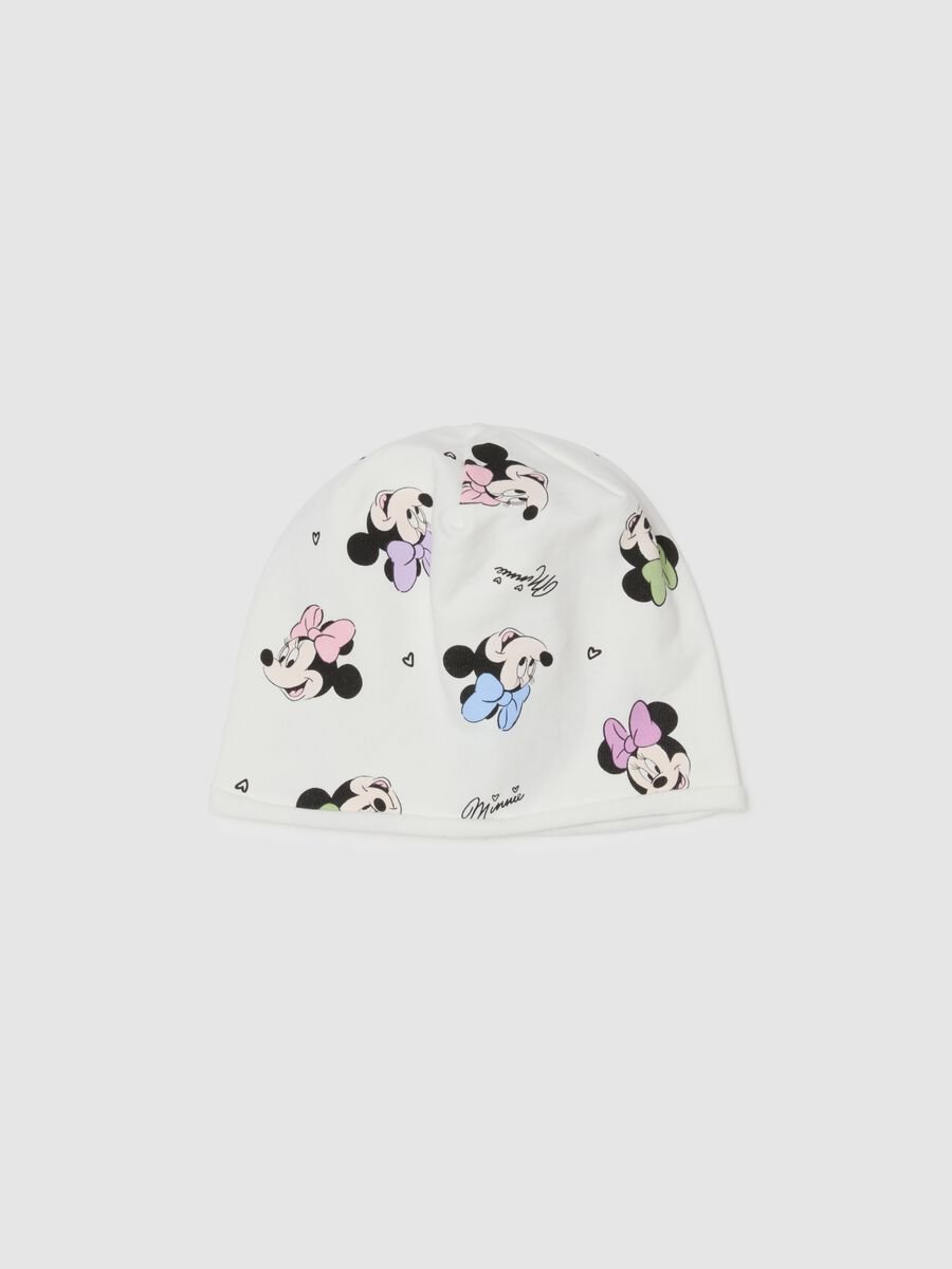 White Disney printed cotton blend beanie hat for girls_0