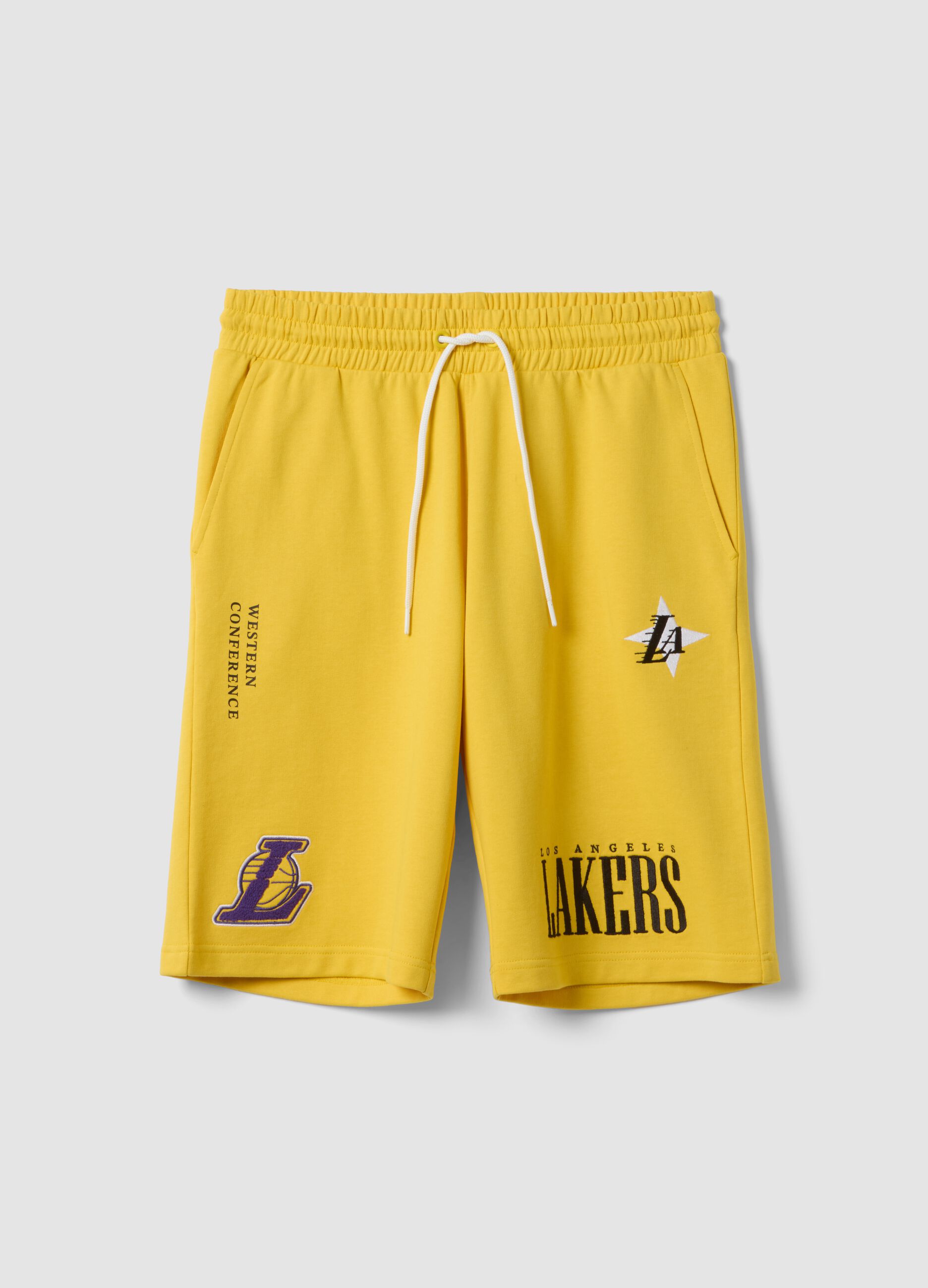 Yellow cotton-blend sports shorts with Lakers logo