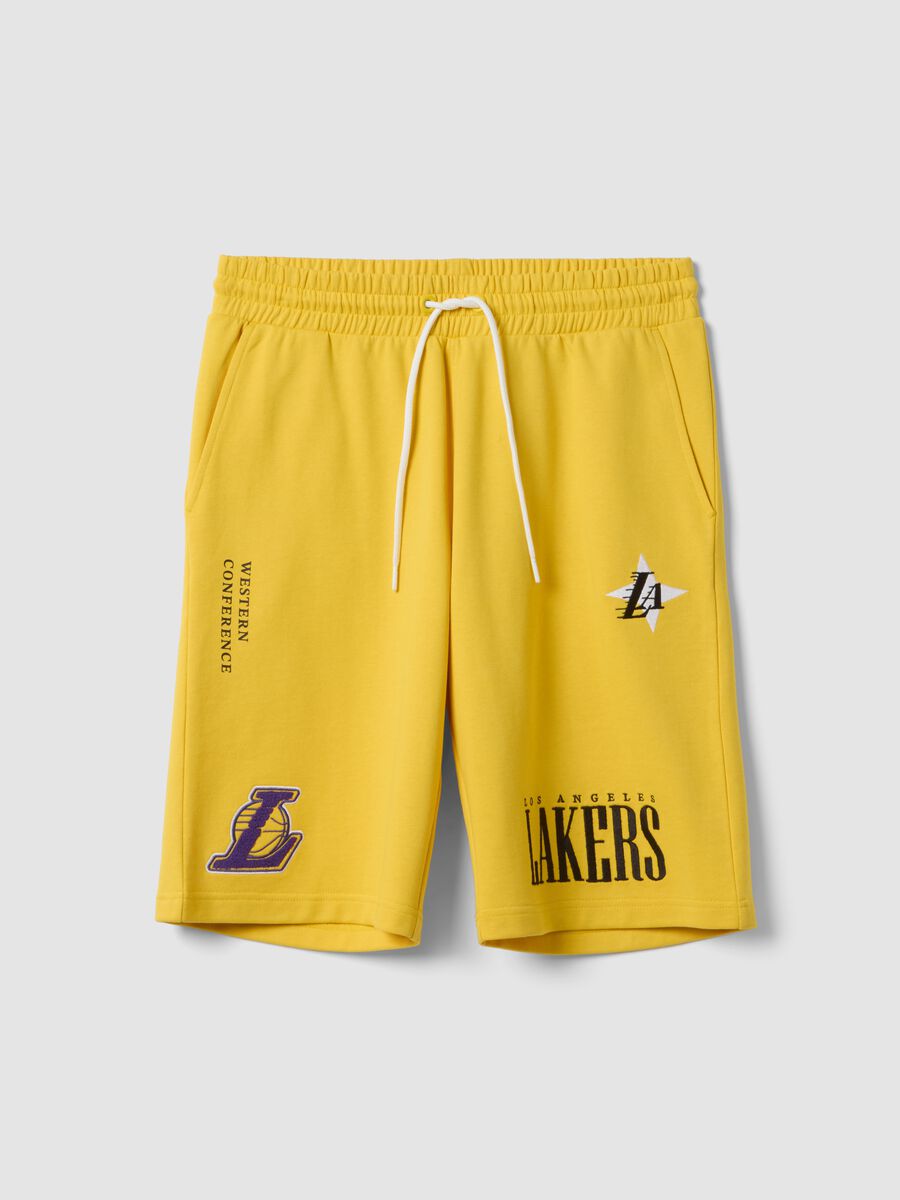 Yellow cotton-blend sports shorts with Lakers logo_0