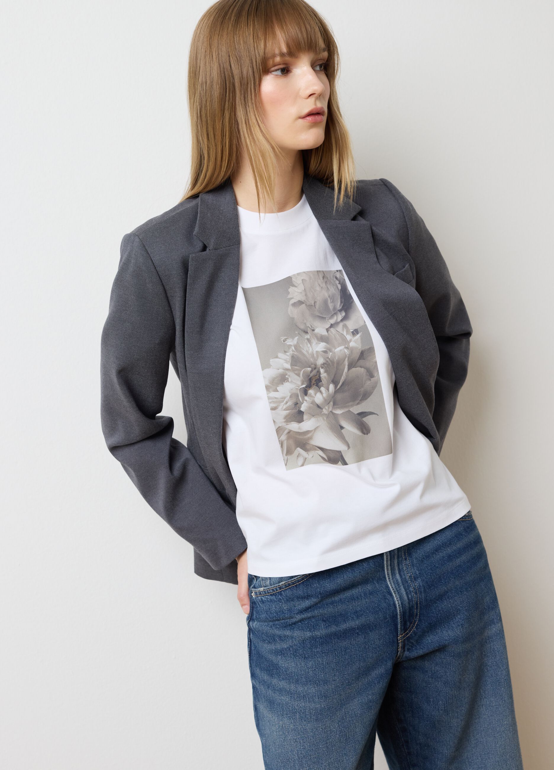White pure cotton regular fit shirt with print