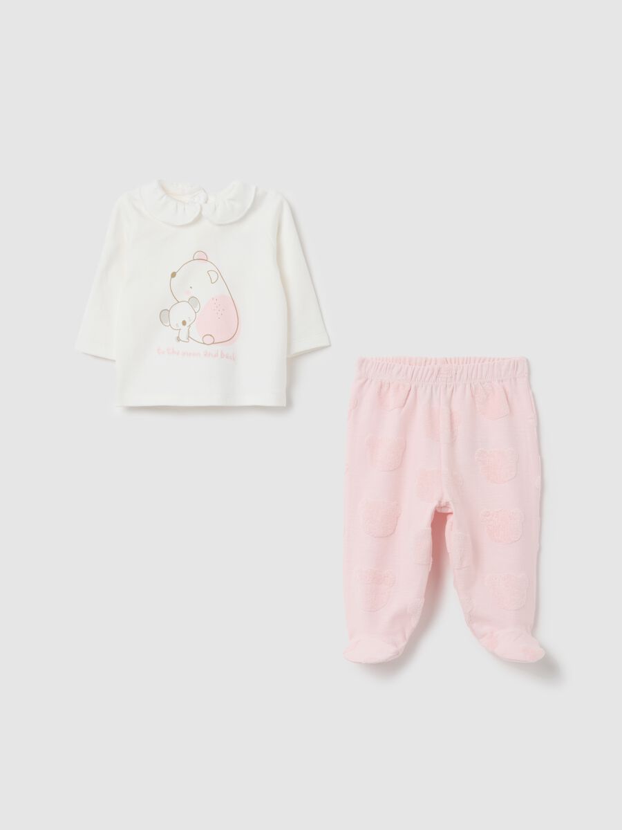 Cotton White and Pink Girl's Jumper and Trousers Set_0