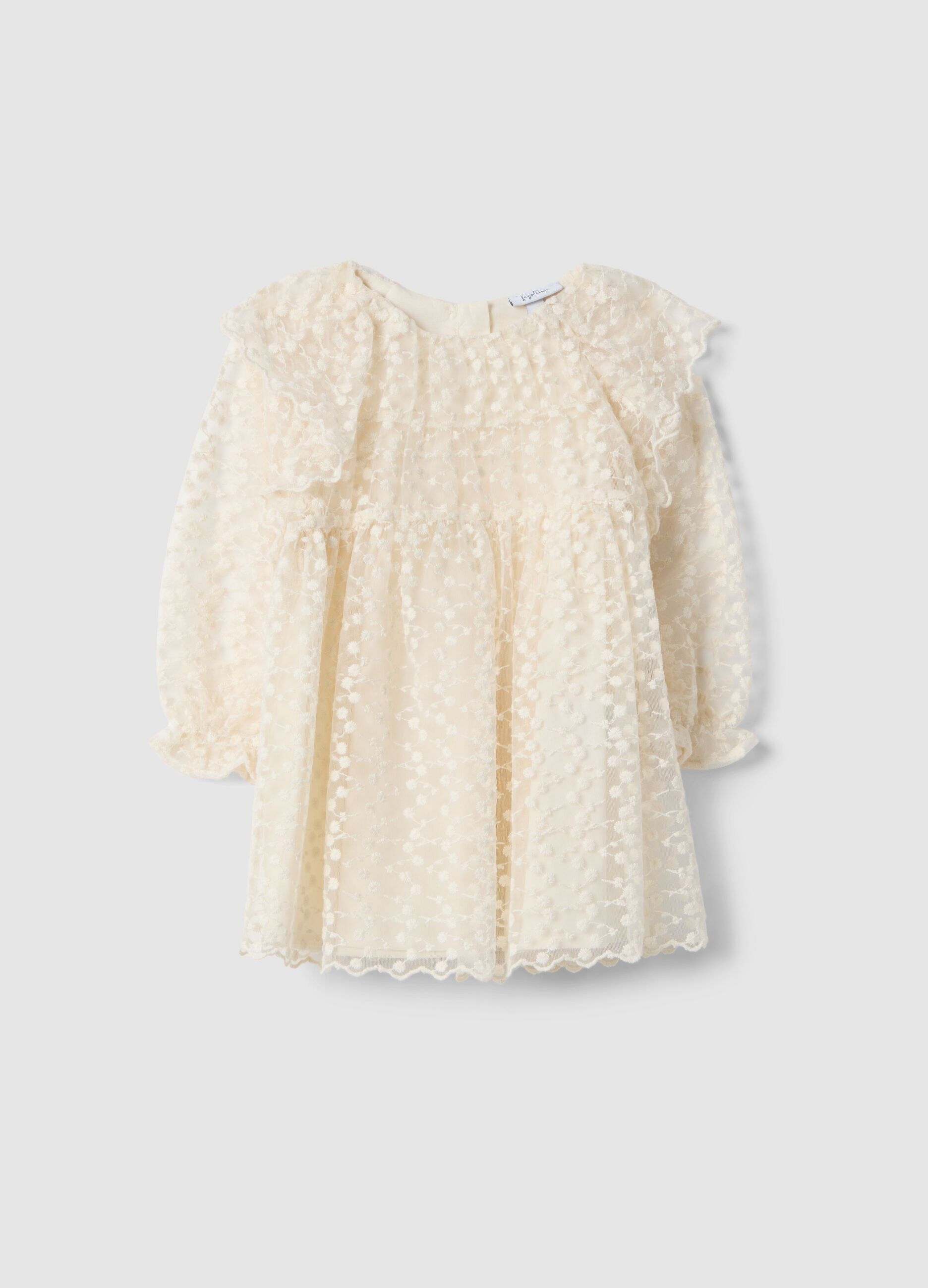 Abito lungo in misto cotone beige da bimba regular fit