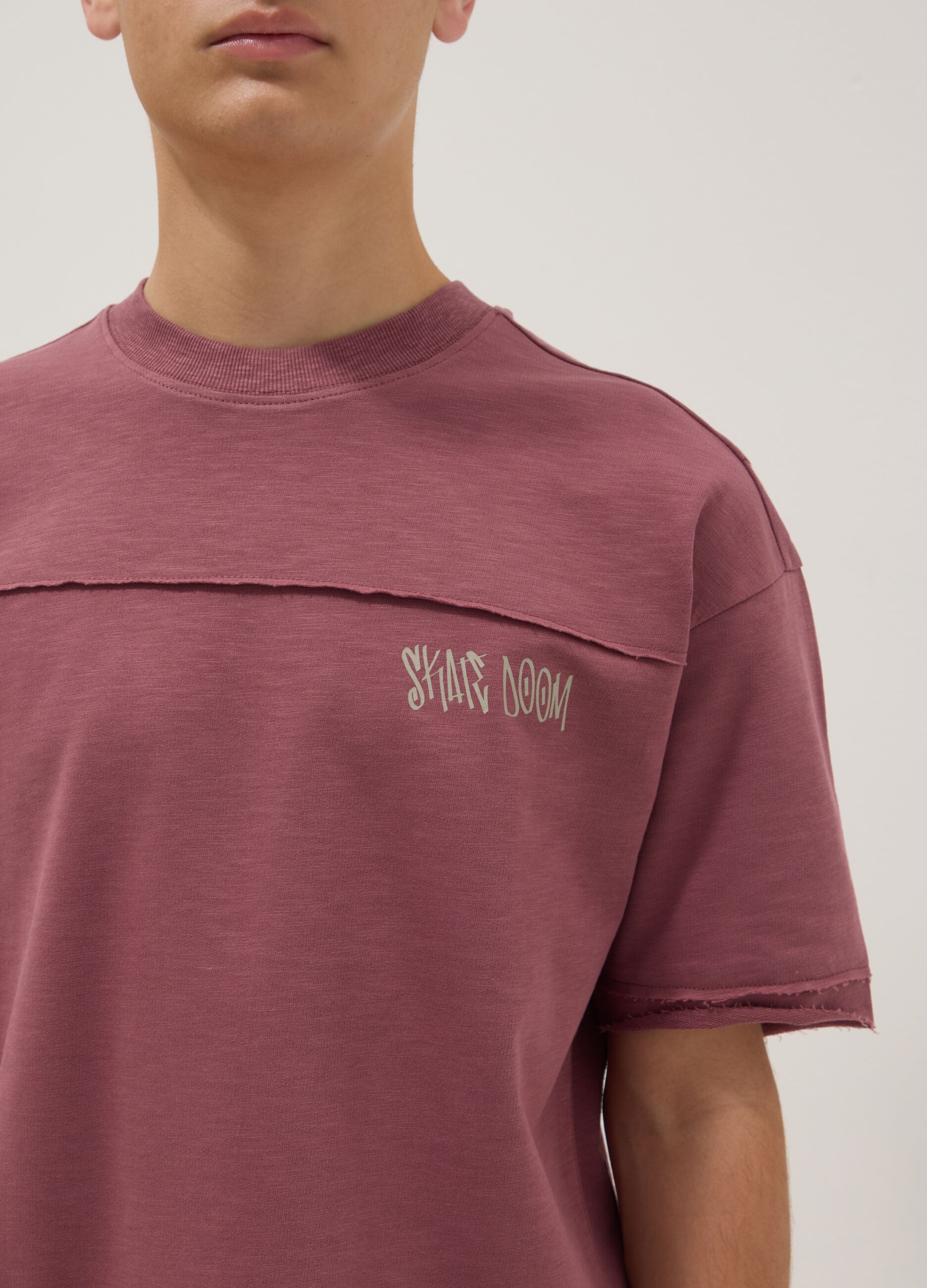 Red short-sleeve pure cotton oversized T-shirt for boys