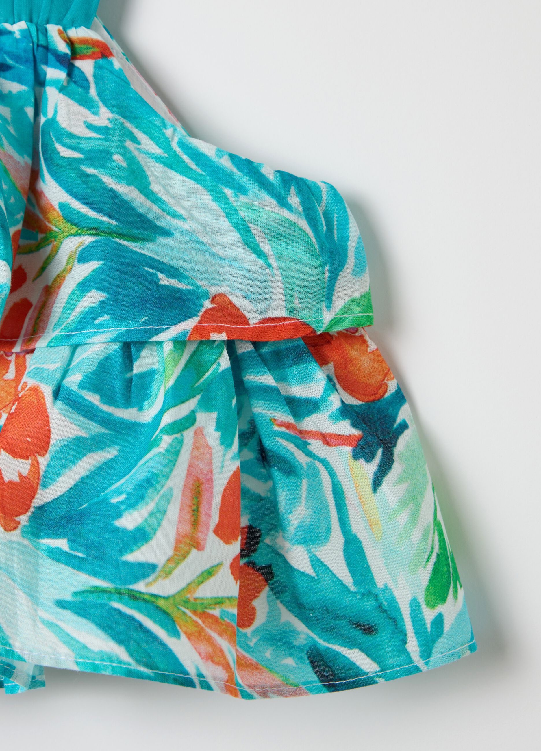 Multicoloured blouse with flounces in cotton