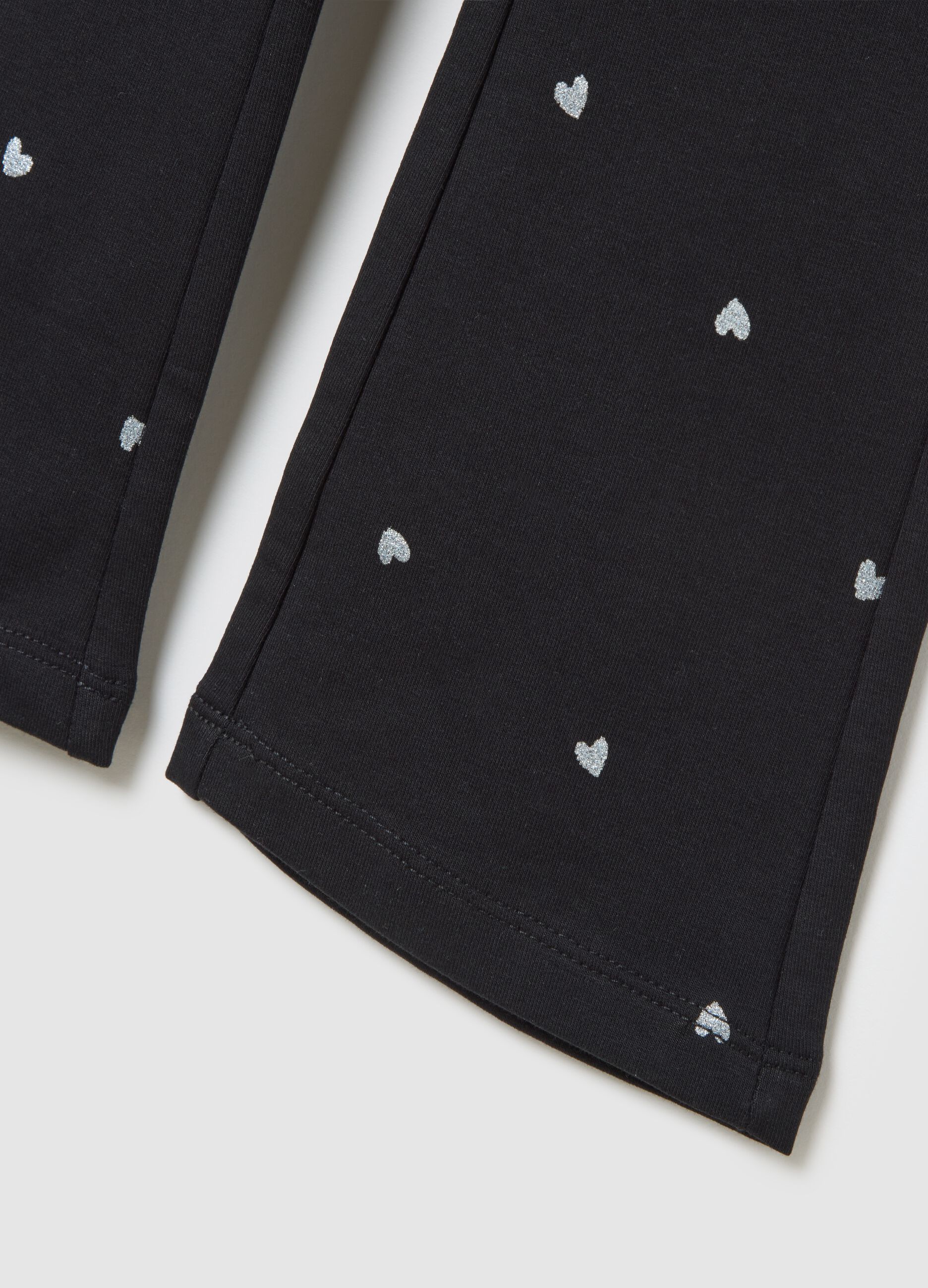 Girls' black cotton flare trousers with hearts