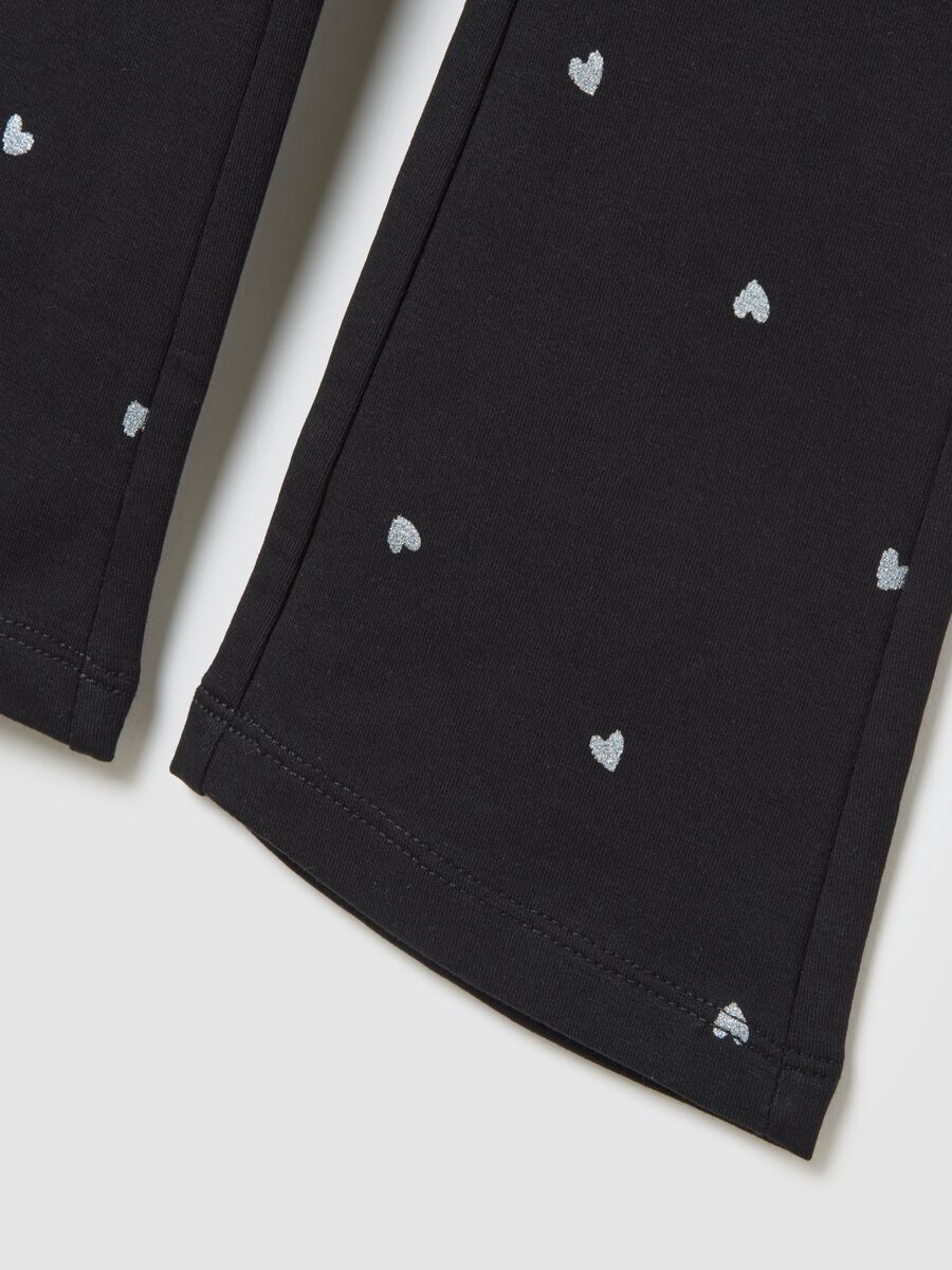 Girls' black cotton flare trousers with hearts_3