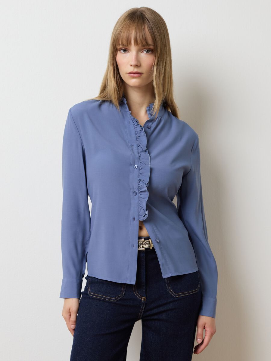Blue regular fit shirt with ruffles_0
