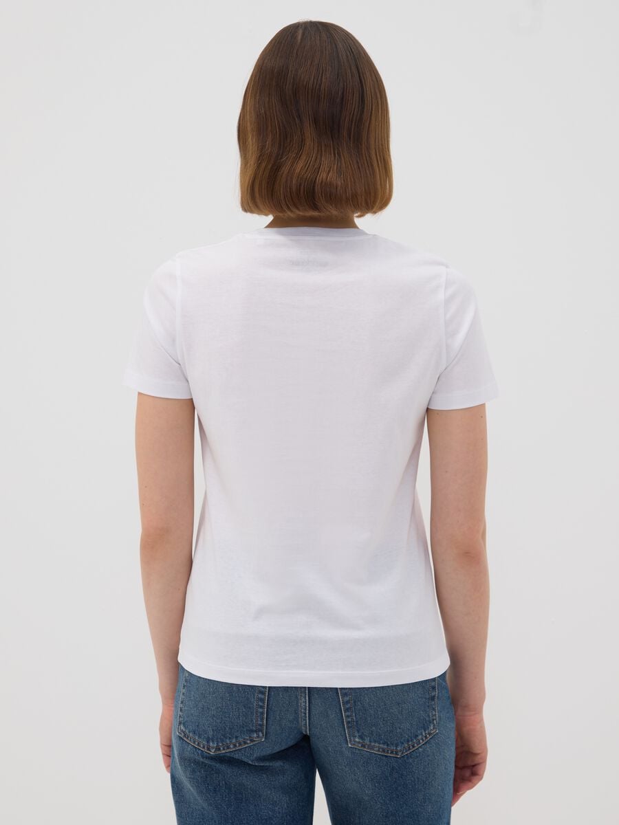 T-shirt bianca in puro cotone jersey e stampa cagnolino regular fit_3