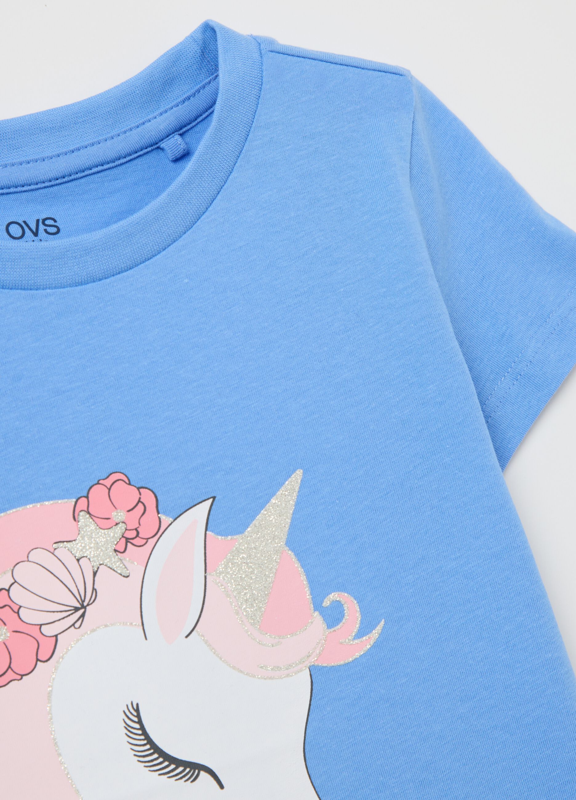T-shirt da bambina in puro cotone azzurro regular fit con stampa