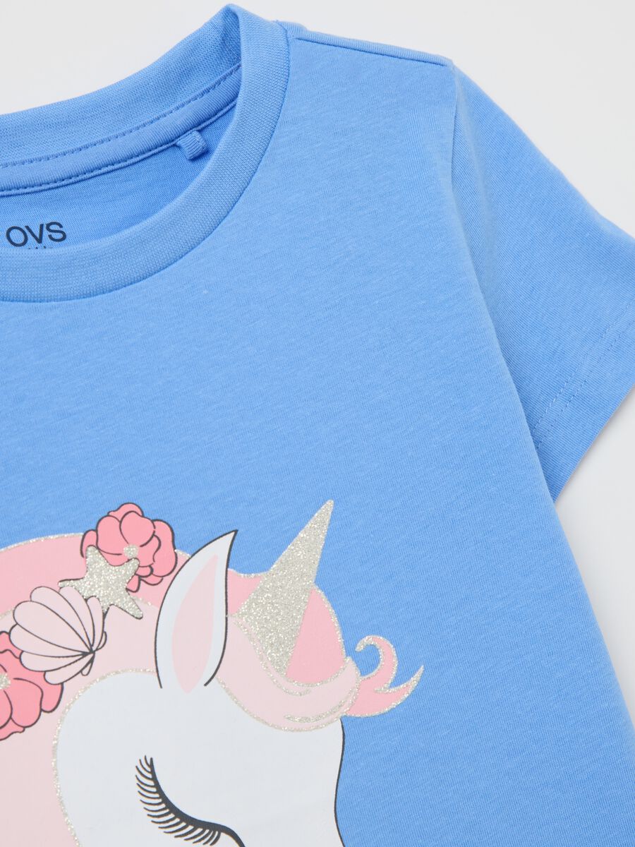 OVS Kids blue cotton T-shirt with pink unicorn_3