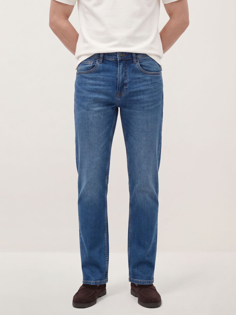 Blue stretch-cotton comfort-fit jeans_1
