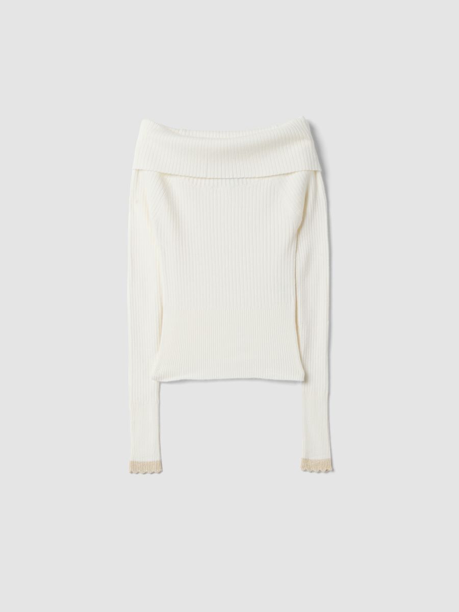 White viscose-blend fitted boat-neck top_3