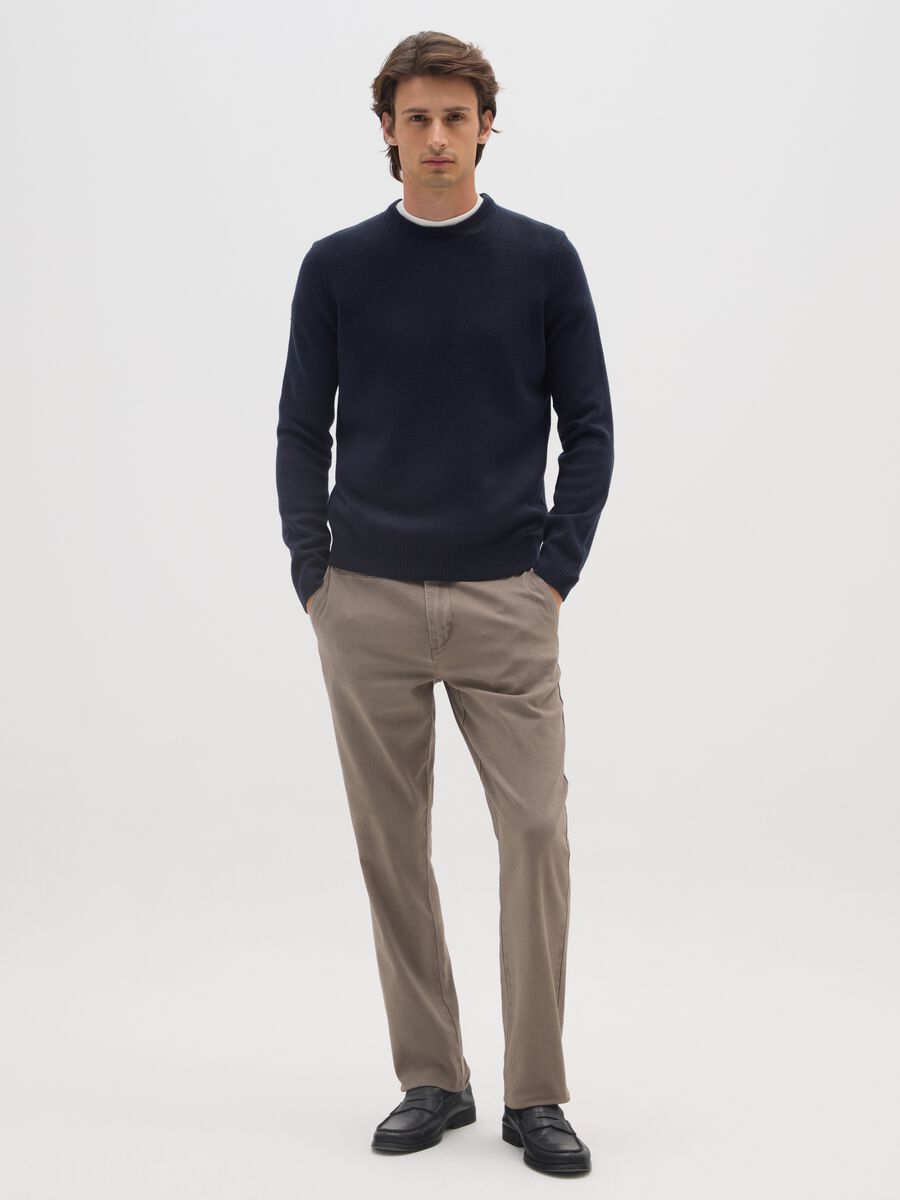 Brown slim fit cotton chinos_0