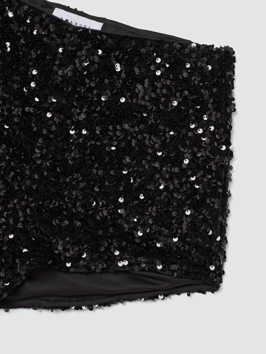 Regular fit black velour shorts with sequins_5