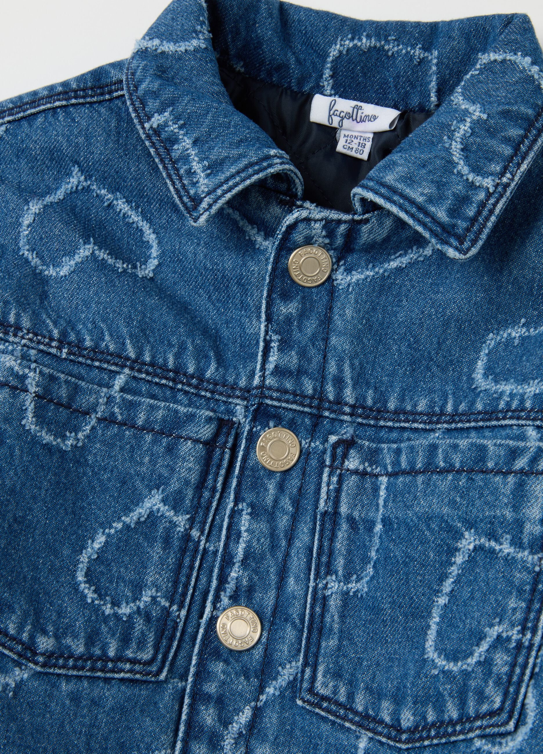 Girls' pure denim cotton jacket with hearts
