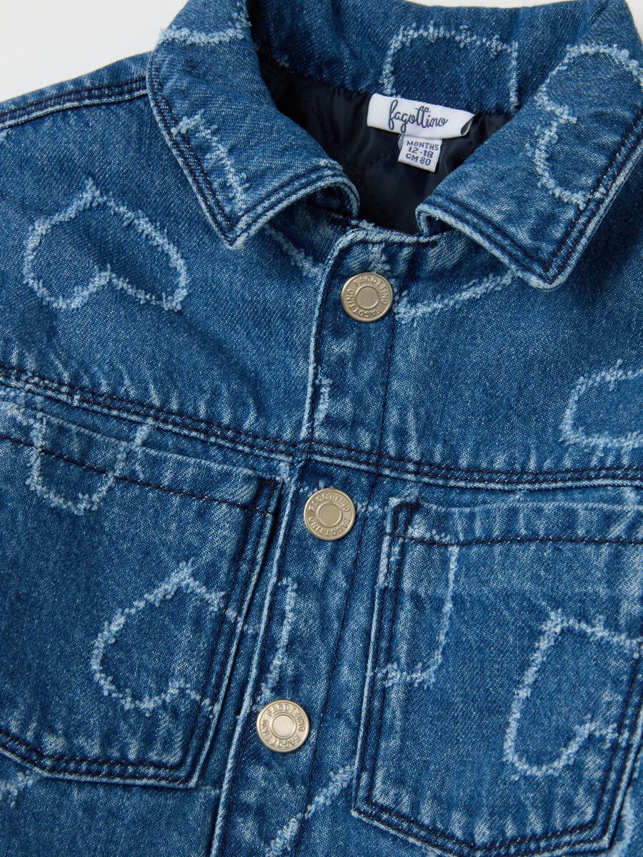 Girls' pure denim cotton jacket with hearts_2