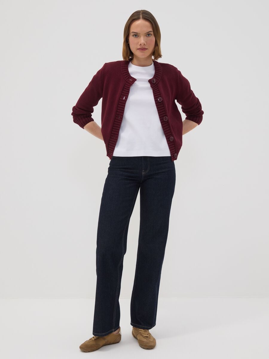 Cardigan rosso in puro cotone con girocollo e bottoni regular fit_1